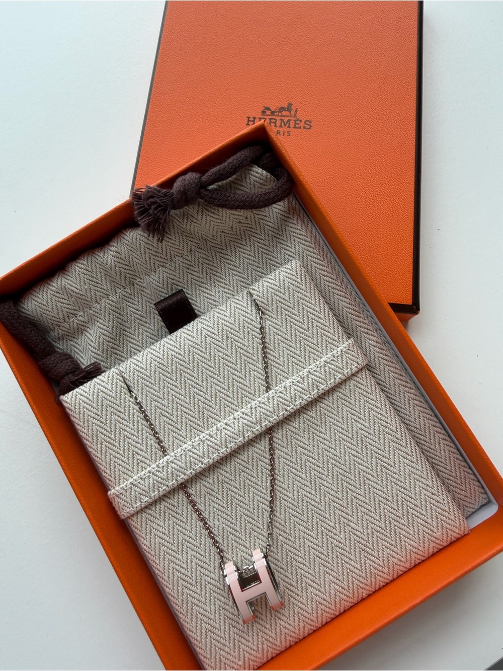 Hermes Silver Necklace with White Enamel H Pendant - Picture 2 of 5